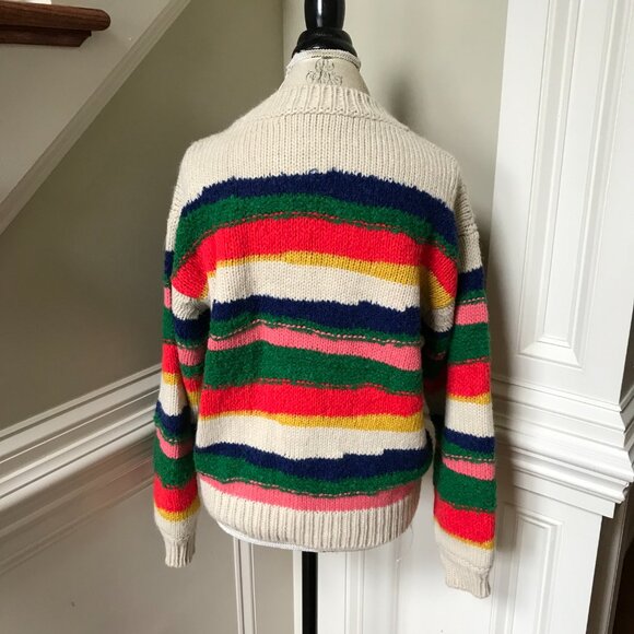 Anthropologie Ottod'Ame Stripe Sweater Womens 6 Medium 42 Blue Orange Crew Neck - Picture 11 of 13